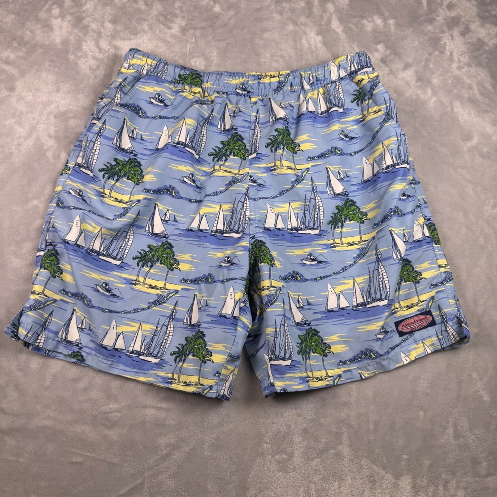 Vineyard Vines Light Blue Nautical Sailboat Print Swim Trunks